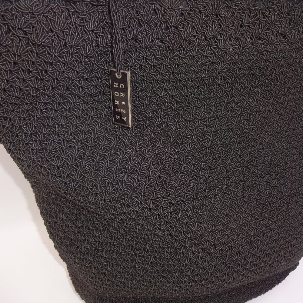 Liz Claiborne Crazy Horse Black Woven Crochet Purse Shoulder Bag Handbag Tote - Picture 2 of 11